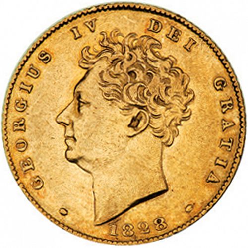 Half Sovereign Obverse Image minted in UNITED KINGDOM in 1828 (1820-30 - George IV)  - The Coin Database