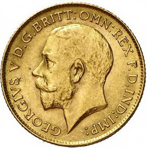 Half Sovereign Obverse Image minted in UNITED KINGDOM in 1915 (1910-36  -  George V)  - The Coin Database