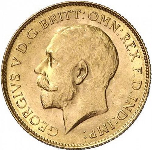 Half Sovereign Obverse Image minted in UNITED KINGDOM in 1925SA (1910-36  -  George V)  - The Coin Database