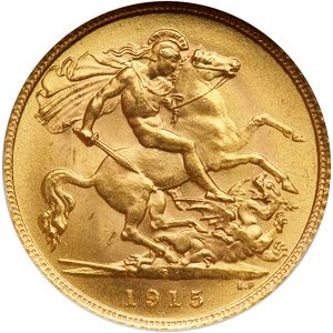 Half Sovereign Reverse Image minted in UNITED KINGDOM in 1915S (1910-36  -  George V)  - The Coin Database