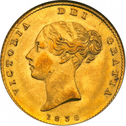 Half Sovereign Obverse Image minted in UNITED KINGDOM in 1838 (1837-01  -  Victoria)  - The Coin Database