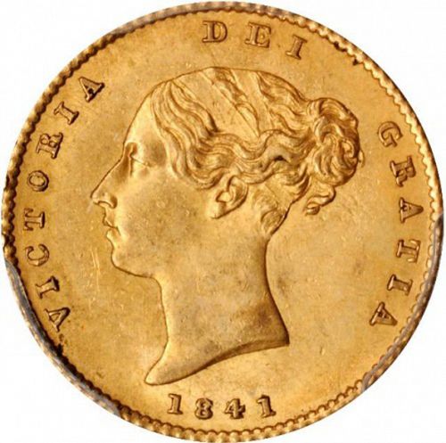 Half Sovereign Obverse Image minted in UNITED KINGDOM in 1841 (1837-01  -  Victoria)  - The Coin Database