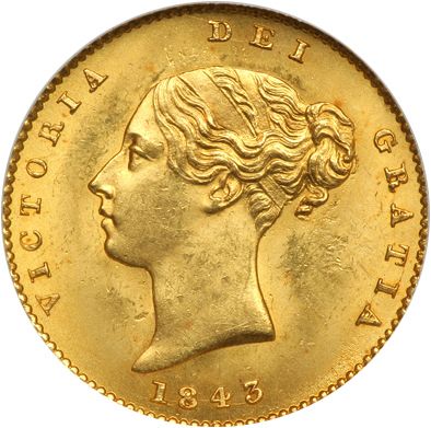 Half Sovereign Obverse Image minted in UNITED KINGDOM in 1843 (1837-01  -  Victoria)  - The Coin Database