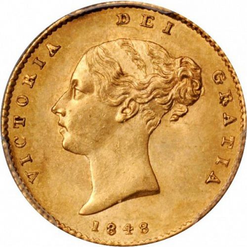 Half Sovereign Obverse Image minted in UNITED KINGDOM in 1848 (1837-01  -  Victoria)  - The Coin Database