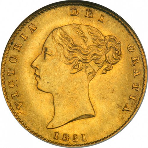 Half Sovereign Obverse Image minted in UNITED KINGDOM in 1851 (1837-01  -  Victoria)  - The Coin Database