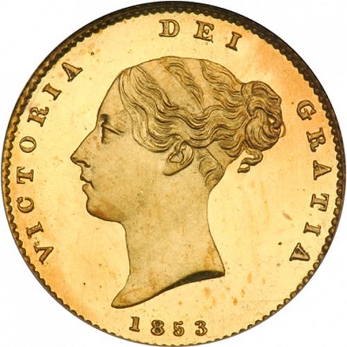 Half Sovereign Obverse Image minted in UNITED KINGDOM in 1853 (1837-01  -  Victoria)  - The Coin Database
