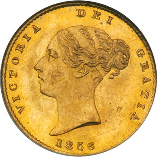 Half Sovereign Obverse Image minted in UNITED KINGDOM in 1856 (1837-01  -  Victoria)  - The Coin Database