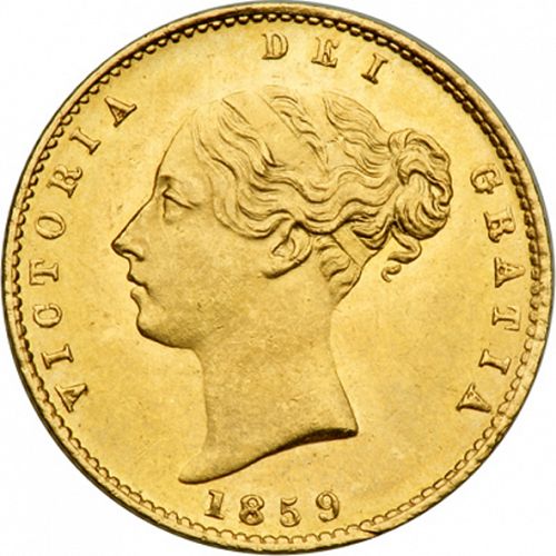 Half Sovereign Obverse Image minted in UNITED KINGDOM in 1859 (1837-01  -  Victoria)  - The Coin Database