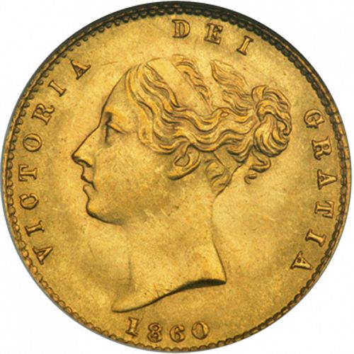 Half Sovereign Obverse Image minted in UNITED KINGDOM in 1860 (1837-01  -  Victoria)  - The Coin Database