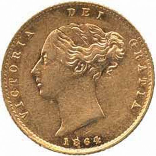 Half Sovereign Obverse Image minted in UNITED KINGDOM in 1864 (1837-01  -  Victoria)  - The Coin Database