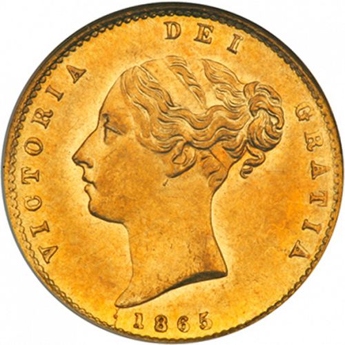 Half Sovereign Obverse Image minted in UNITED KINGDOM in 1865 (1837-01  -  Victoria)  - The Coin Database