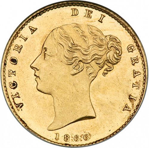 Half Sovereign Obverse Image minted in UNITED KINGDOM in 1866 (1837-01  -  Victoria)  - The Coin Database