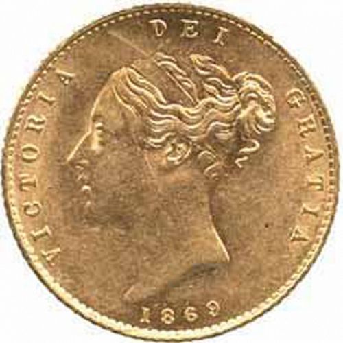 Half Sovereign Obverse Image minted in UNITED KINGDOM in 1869 (1837-01  -  Victoria)  - The Coin Database