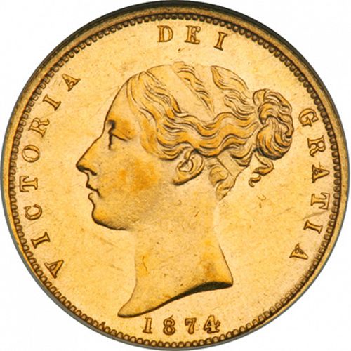Half Sovereign Obverse Image minted in UNITED KINGDOM in 1874 (1837-01  -  Victoria)  - The Coin Database