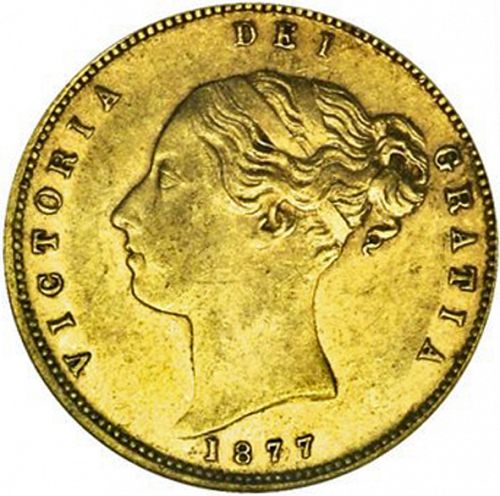 Half Sovereign Obverse Image minted in UNITED KINGDOM in 1877M (1837-01  -  Victoria)  - The Coin Database