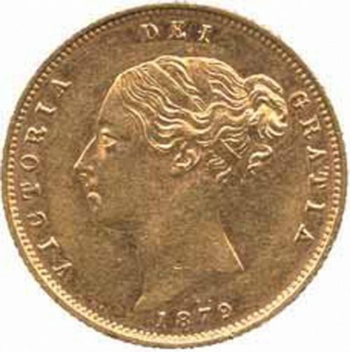 Half Sovereign Obverse Image minted in UNITED KINGDOM in 1879 (1837-01  -  Victoria)  - The Coin Database