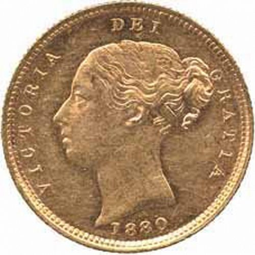 Half Sovereign Obverse Image minted in UNITED KINGDOM in 1880 (1837-01  -  Victoria)  - The Coin Database