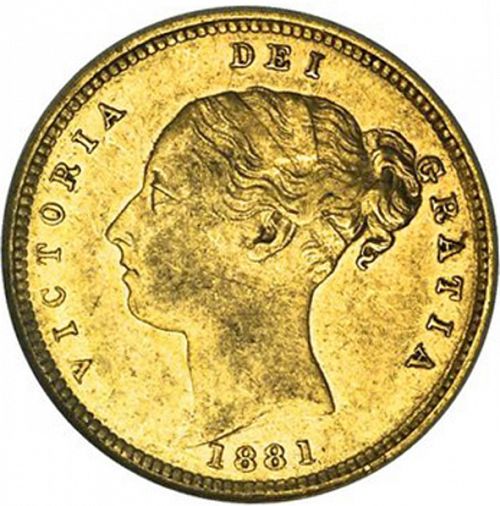 Half Sovereign Obverse Image minted in UNITED KINGDOM in 1881M (1837-01  -  Victoria)  - The Coin Database