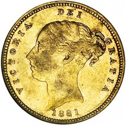 Half Sovereign Obverse Image minted in UNITED KINGDOM in 1881S (1837-01  -  Victoria)  - The Coin Database