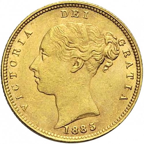 Half Sovereign Obverse Image minted in UNITED KINGDOM in 1885 (1837-01  -  Victoria)  - The Coin Database