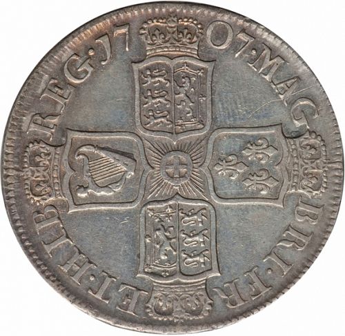 Halfcrown Reverse Image minted in UNITED KINGDOM in 1707 (1701-14 - Anne)  - The Coin Database