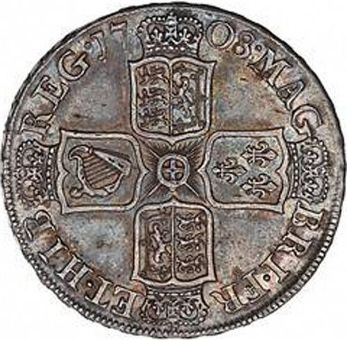 Halfcrown Reverse Image minted in UNITED KINGDOM in 1708 (1701-14 - Anne)  - The Coin Database