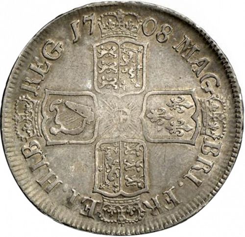 Halfcrown Reverse Image minted in UNITED KINGDOM in 1708 (1701-14 - Anne)  - The Coin Database