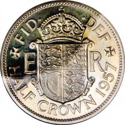Halfcrown Reverse Image minted in UNITED KINGDOM in 1957 (1953-70  -  Elizabeth II)  - The Coin Database