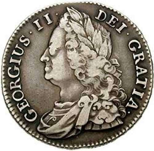 Halfcrown Obverse Image minted in UNITED KINGDOM in 1743 (1727-60 - George II)  - The Coin Database