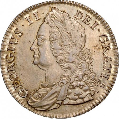 Halfcrown Obverse Image minted in UNITED KINGDOM in 1745 (1727-60 - George II)  - The Coin Database