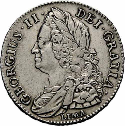 Halfcrown Obverse Image minted in UNITED KINGDOM in 1745 (1727-60 - George II)  - The Coin Database