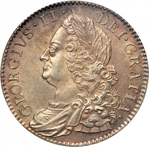 Halfcrown Obverse Image minted in UNITED KINGDOM in 1750 (1727-60 - George II)  - The Coin Database