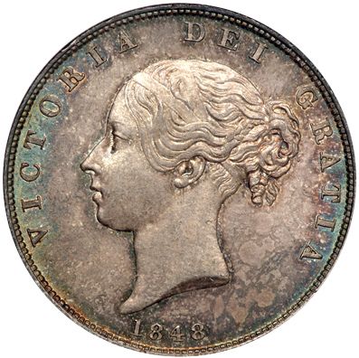 Halfcrown Obverse Image minted in UNITED KINGDOM in 1848 (1837-01  -  Victoria)  - The Coin Database