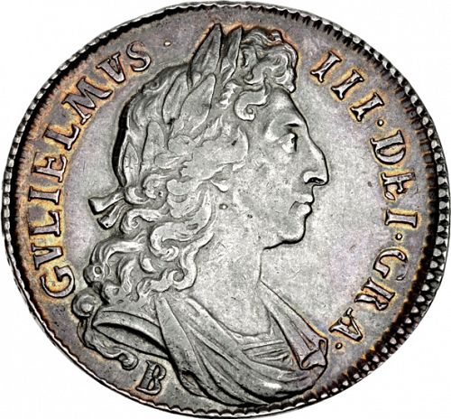 Halfcrown Obverse Image minted in UNITED KINGDOM in 1696B (1694-01 - William III)  - The Coin Database