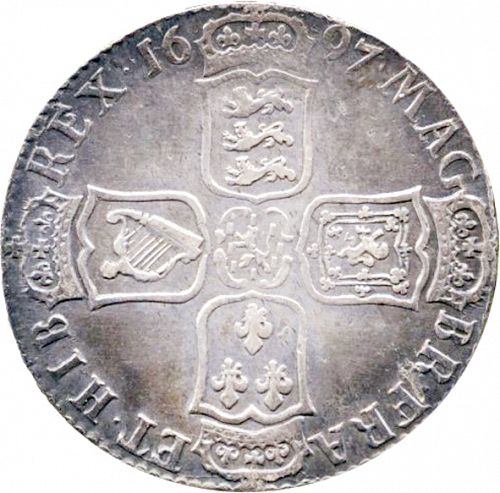 Halfcrown Reverse Image minted in UNITED KINGDOM in 1697E (1694-01 - William III)  - The Coin Database