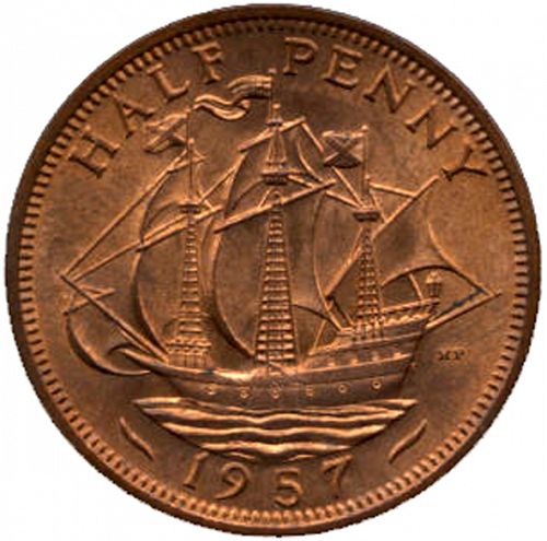 Halfpenny Reverse Image minted in UNITED KINGDOM in 1957 (1953-70  -  Elizabeth II)  - The Coin Database