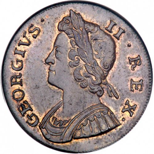 Halfpenny Obverse Image minted in UNITED KINGDOM in 1738 (1727-60 - George II)  - The Coin Database
