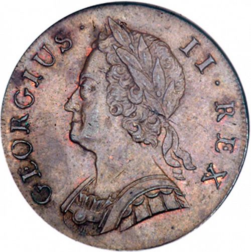 Halfpenny Obverse Image minted in UNITED KINGDOM in 1740 (1727-60 - George II)  - The Coin Database