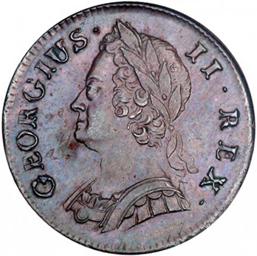 Halfpenny Obverse Image minted in UNITED KINGDOM in 1743 (1727-60 - George II)  - The Coin Database