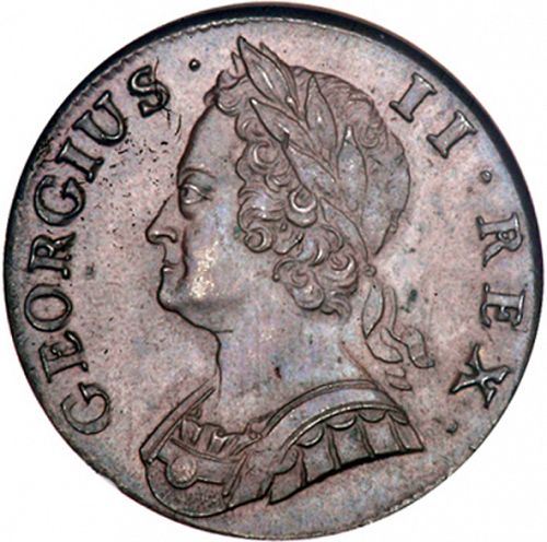 Halfpenny Obverse Image minted in UNITED KINGDOM in 1745 (1727-60 - George II)  - The Coin Database