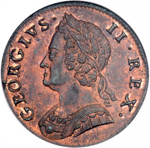 Halfpenny Obverse Image minted in UNITED KINGDOM in 1747 (1727-60 - George II)  - The Coin Database