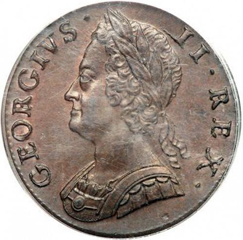 Halfpenny Obverse Image minted in UNITED KINGDOM in 1748 (1727-60 - George II)  - The Coin Database