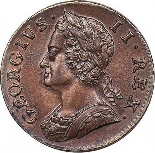 Halfpenny Obverse Image minted in UNITED KINGDOM in 1749 (1727-60 - George II)  - The Coin Database