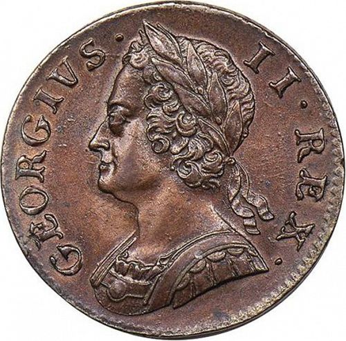 Halfpenny Obverse Image minted in UNITED KINGDOM in 1749 (1727-60 - George II)  - The Coin Database