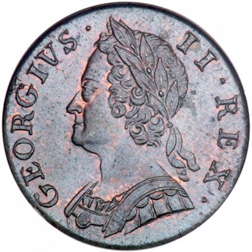Halfpenny Obverse Image minted in UNITED KINGDOM in 1750 (1727-60 - George II)  - The Coin Database