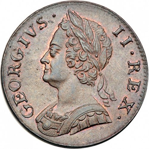Halfpenny Obverse Image minted in UNITED KINGDOM in 1753 (1727-60 - George II)  - The Coin Database