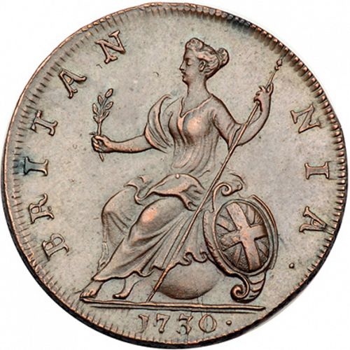 Halfpenny Reverse Image minted in UNITED KINGDOM in 1730 (1727-60 - George II)  - The Coin Database