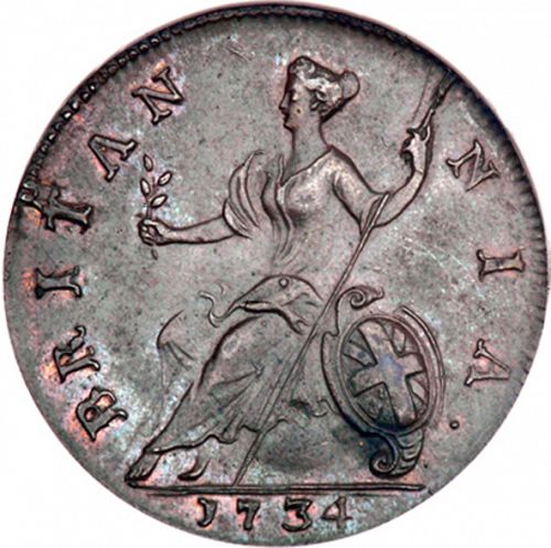 Halfpenny Reverse Image minted in UNITED KINGDOM in 1734 (1727-60 - George II)  - The Coin Database