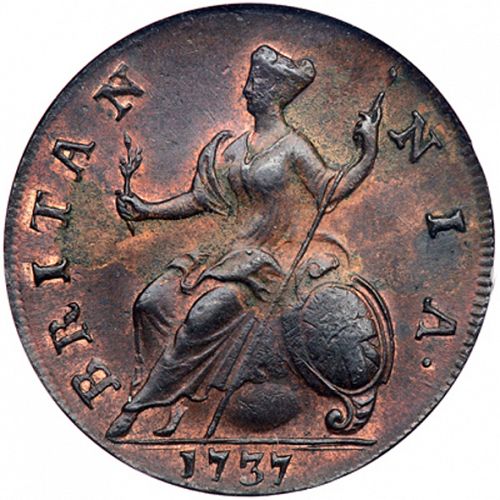 Halfpenny Reverse Image minted in UNITED KINGDOM in 1737 (1727-60 - George II)  - The Coin Database