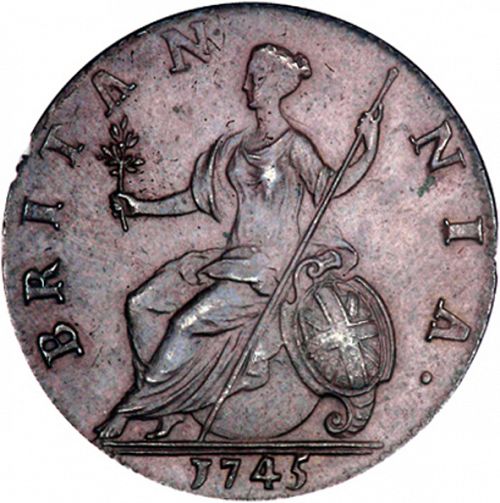 Halfpenny Reverse Image minted in UNITED KINGDOM in 1745 (1727-60 - George II)  - The Coin Database